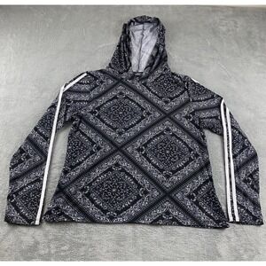 FEATHERS Black White Bandana Print Hoodie Athletic Stripe Long Sleeve Top 2X